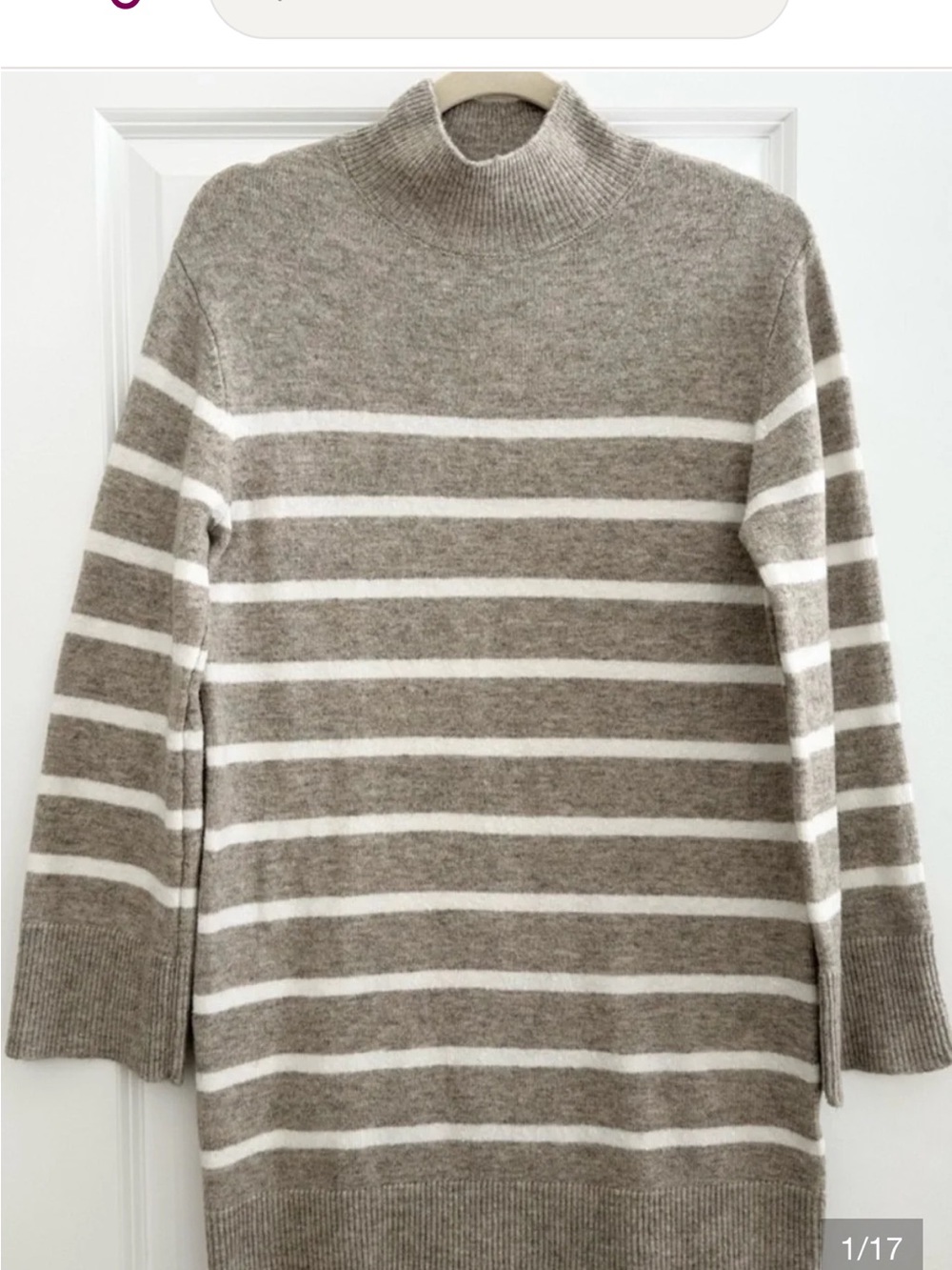 Z SUPPLY Classic Taupe & White Striped Mock Neck Sweater dress / tunic